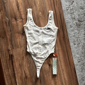 OFF WHITE- NEW Ribbed Button-Front Bodysuit with 'OFF' Logo